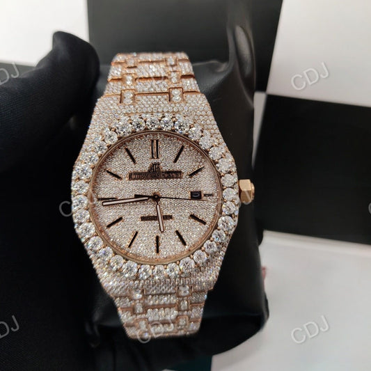 Full Rose Tone Iced Out Certified Diamond Watch customdiamjewel