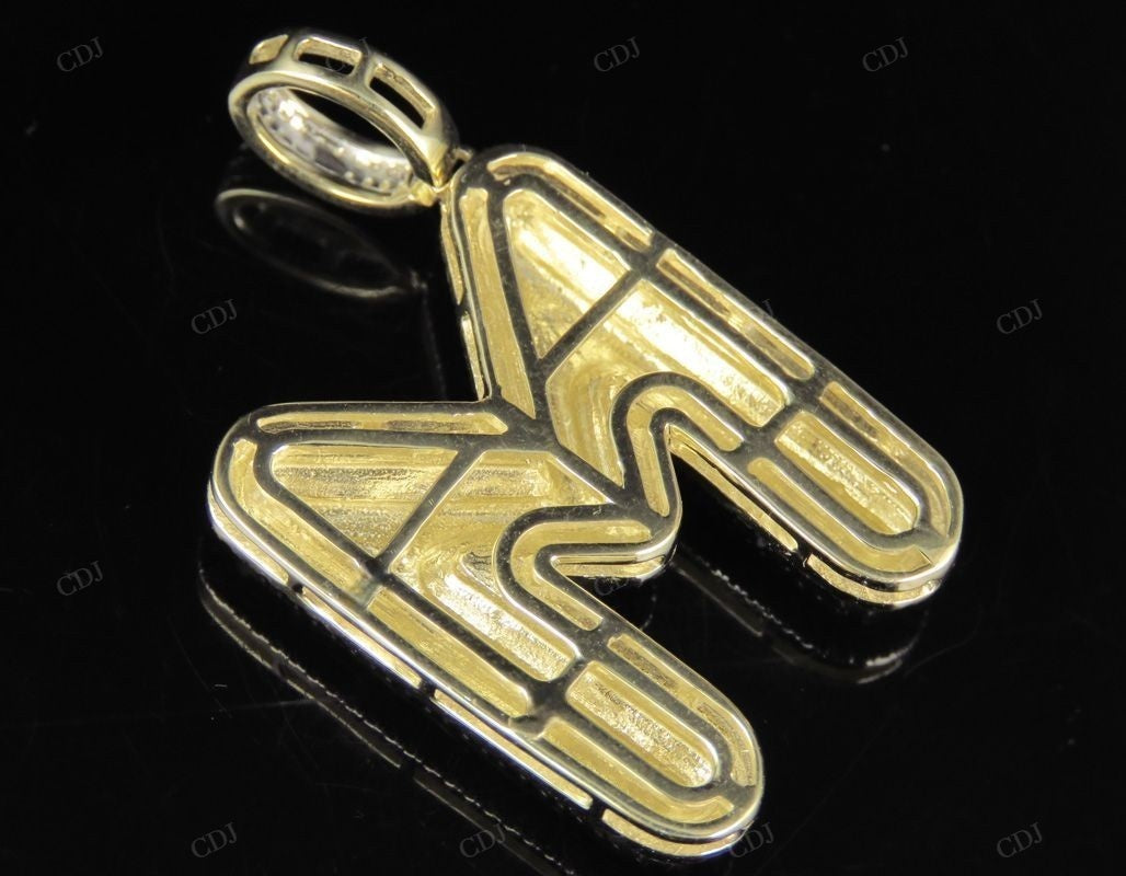 1.4" 1.10 CTW 14K Gold Real Diamond Initial M Letter Pendant CustomDiamJewel