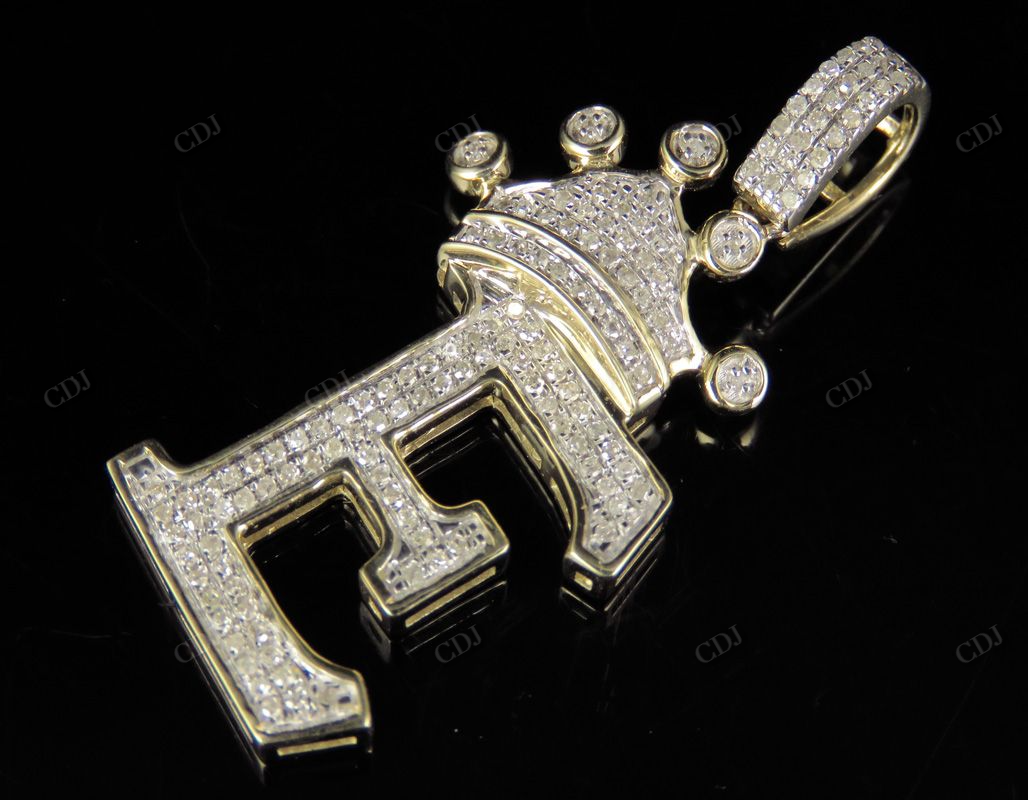 Initial Letter 'E' Crown diamond Custom Pendant in 10k Solid Gold CustomDiamJewel