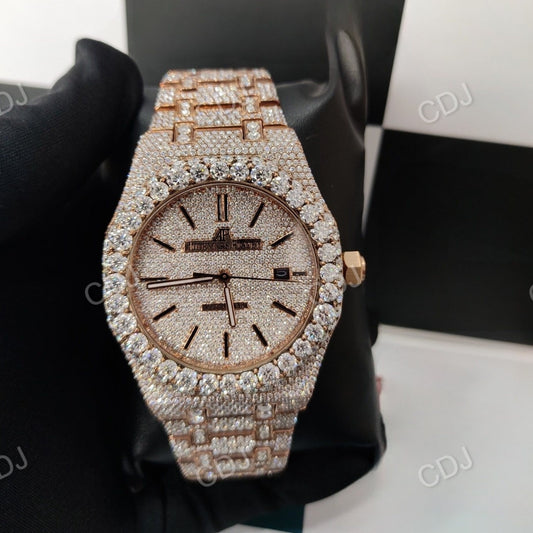 Full Rose AP Round Moissanite Diamond Fully Iced Out Men's Hip Hop Watches customdiamjewel