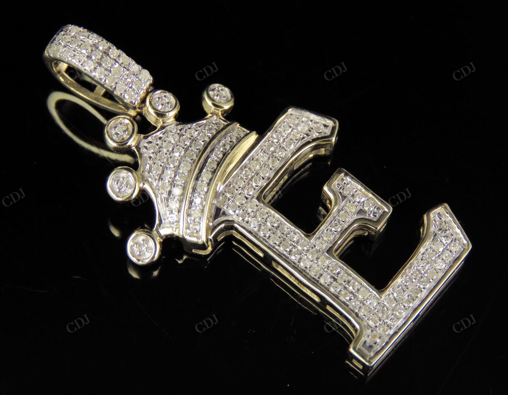 Initial Letter 'E' Crown diamond Custom Pendant in 10k Solid Gold CustomDiamJewel