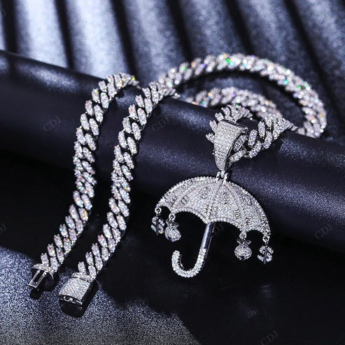 Men's Handmade Moissanite Silver Umbrella Pendant hip hop jewelry CustomDiamJewel