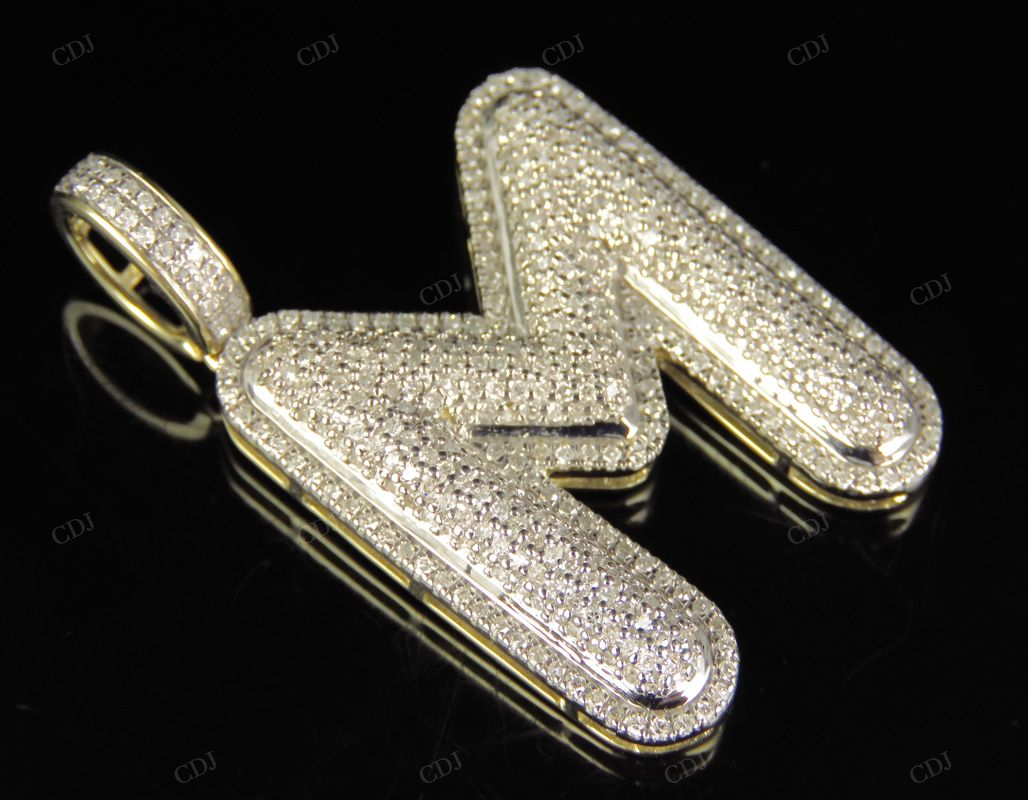 1.4" 1.10 CTW 14K Gold Real Diamond Initial M Letter Pendant CustomDiamJewel