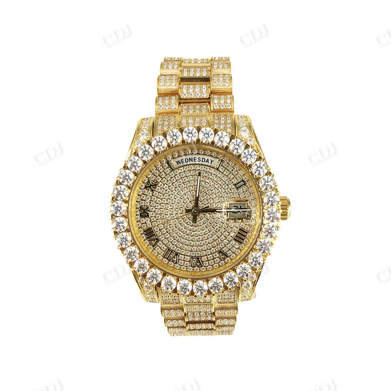 Moissanite Diamond Gold Tone Automatic Stainless Steel Watch customdiamjewel