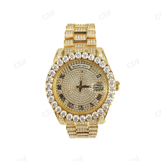 Moissanite Diamond Gold Tone Automatic Stainless Steel Watch customdiamjewel