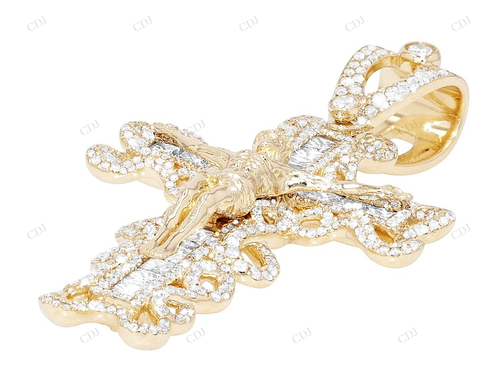 10K Yellow Gold Jesus Crucifix Lab Grown Diamond Cross Pendant Hip Hop Pendent CustomDiamJewel
