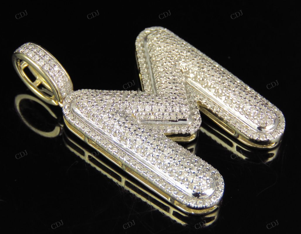 1.4" 1.10 CTW 14K Gold Real Diamond Initial M Letter Pendant CustomDiamJewel