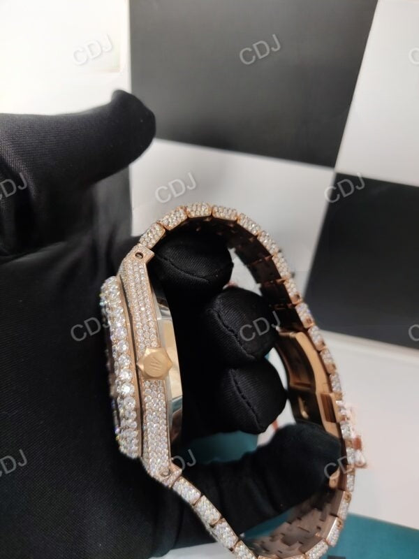 Full Rose AP Round Moissanite Diamond Fully Iced Out Men's Hip Hop Watches customdiamjewel