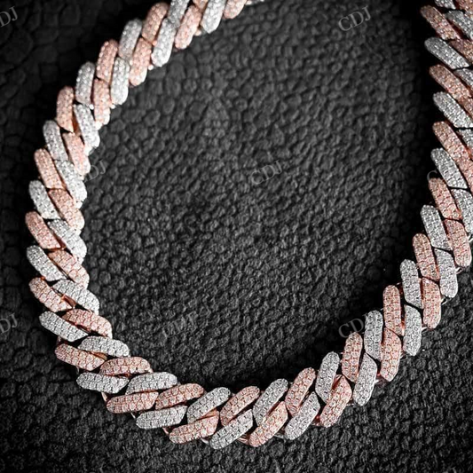 12MM Two Tone Prong Set Link Choker In Rose / White Gold Chain  customdiamjewel   