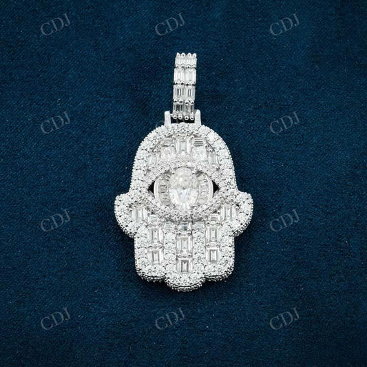 Baguette Diamond Hamsa Hand Pendant  customdiamjewel   