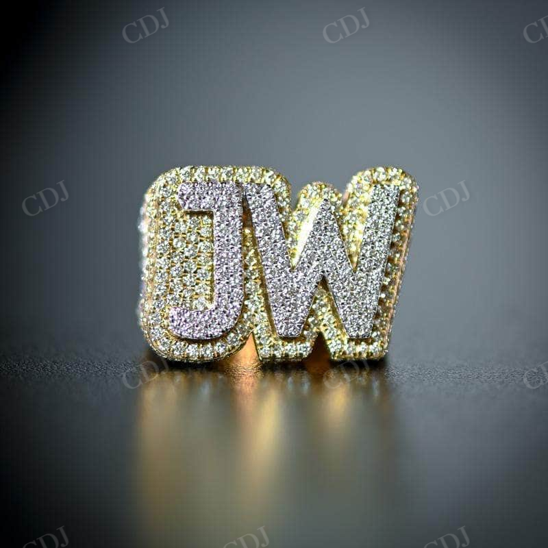 Unique Diamond Two Tone Initial Letter Ring  customdiamjewel   