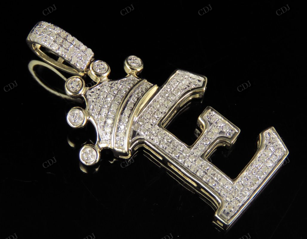 Initial Letter 'E' Crown diamond Custom Pendant in 10k Solid Gold CustomDiamJewel