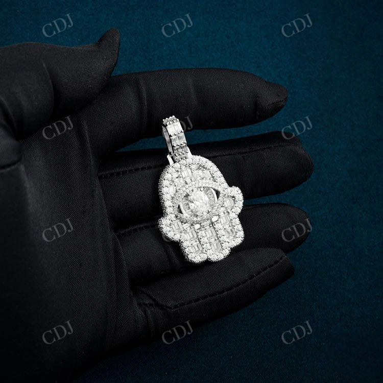 Baguette Diamond Hamsa Hand Pendant  customdiamjewel   