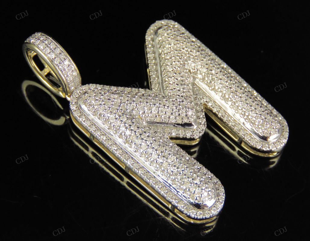 1.4" 1.10 CTW 14K Gold Real Diamond Initial M Letter Pendant CustomDiamJewel