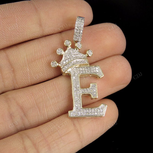 Initial Letter 'E' Crown diamond Custom Pendant in 10k Solid Gold CustomDiamJewel