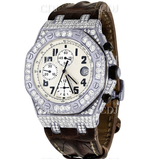 AP Chrono Natural Diamond Brown Strap Watch customdiamjewel