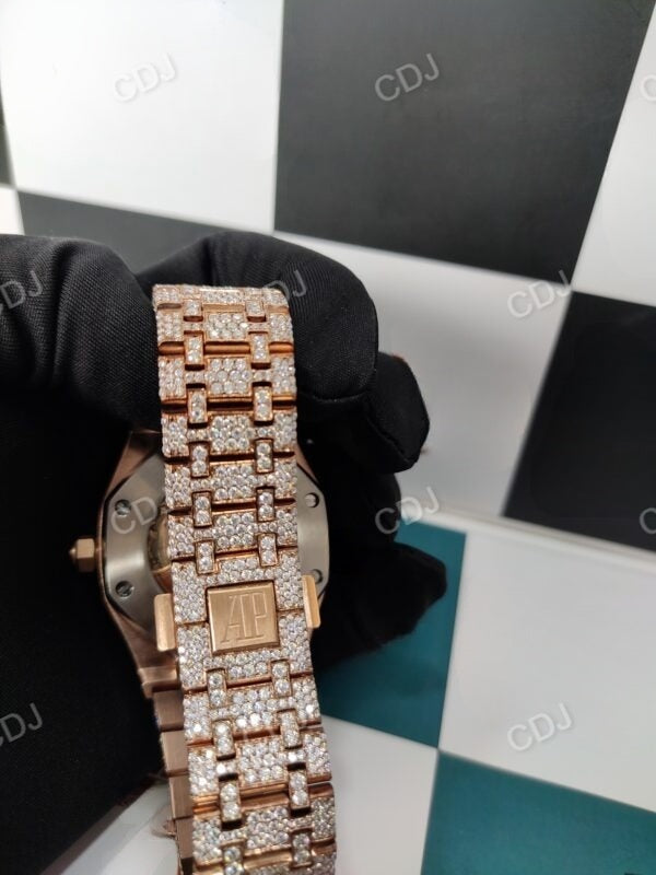 Full Rose AP Round Moissanite Diamond Fully Iced Out Men's Hip Hop Watches customdiamjewel