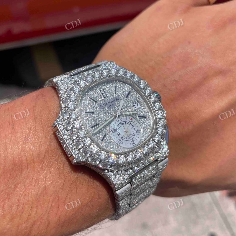 Full White Patek Philippe Moissanite Diamond Watch customdiamjewel
