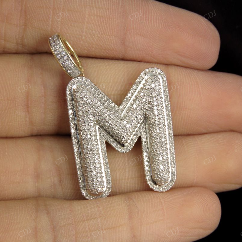 1.4" 1.10 CTW 14K Gold Real Diamond Initial M Letter Pendant CustomDiamJewel