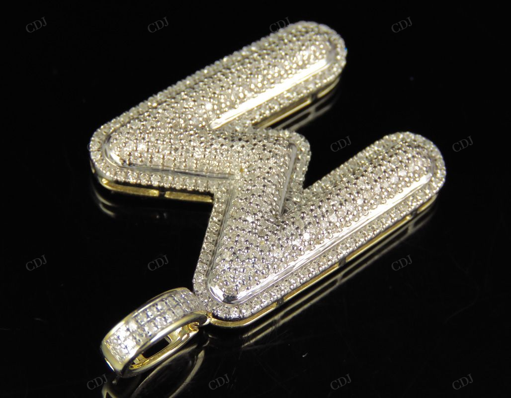 1.4" 1.10 CTW 14K Gold Real Diamond Initial M Letter Pendant CustomDiamJewel