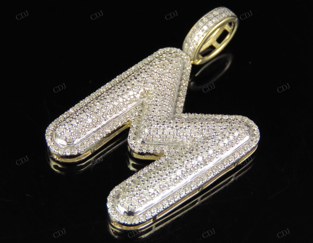 1.4" 1.10 CTW 14K Gold Real Diamond Initial M Letter Pendant CustomDiamJewel