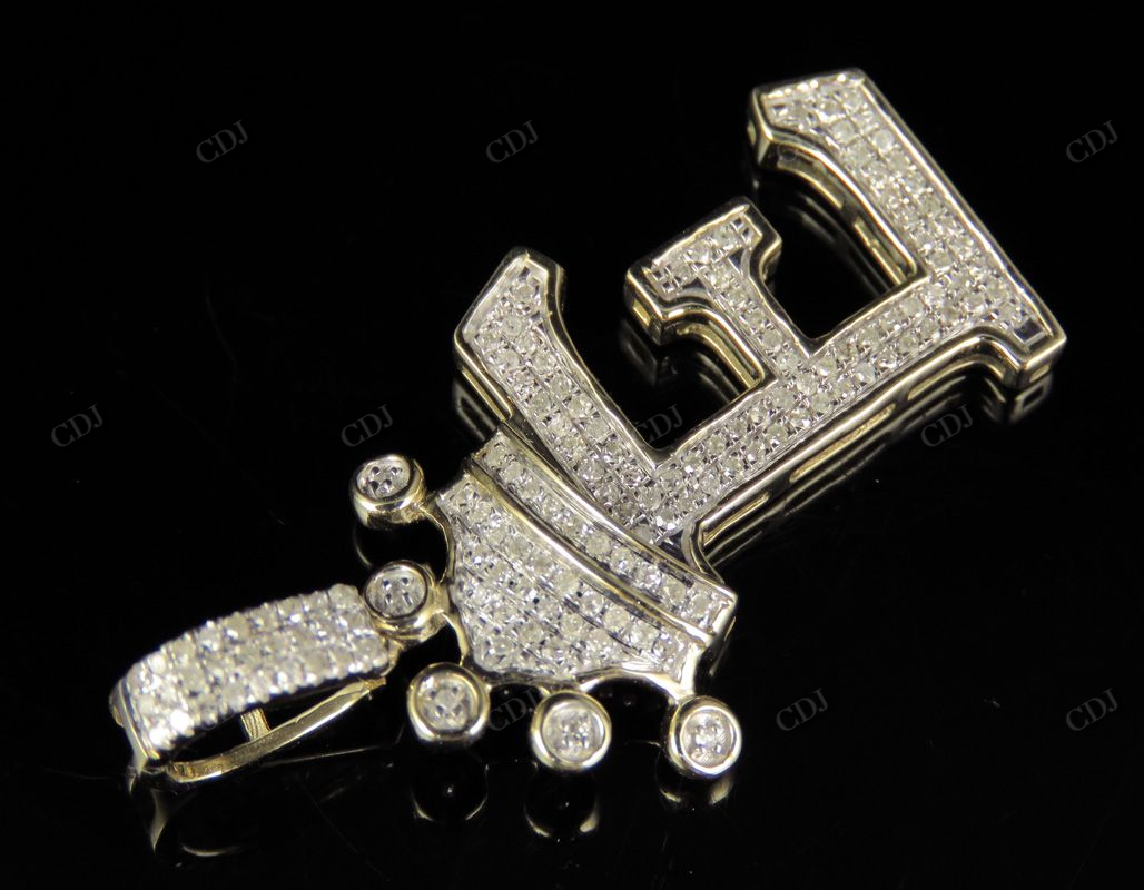 Initial Letter 'E' Crown diamond Custom Pendant in 10k Solid Gold CustomDiamJewel