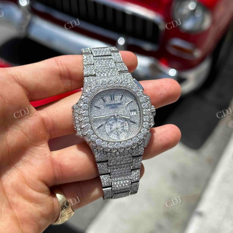 Full White Patek Philippe Moissanite Diamond Watch customdiamjewel