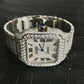 Full White Cartier Santos Moissanite Stainless Steel Iced Out Hip Hop Watch for Men hip hop jewelry customdiamjewel