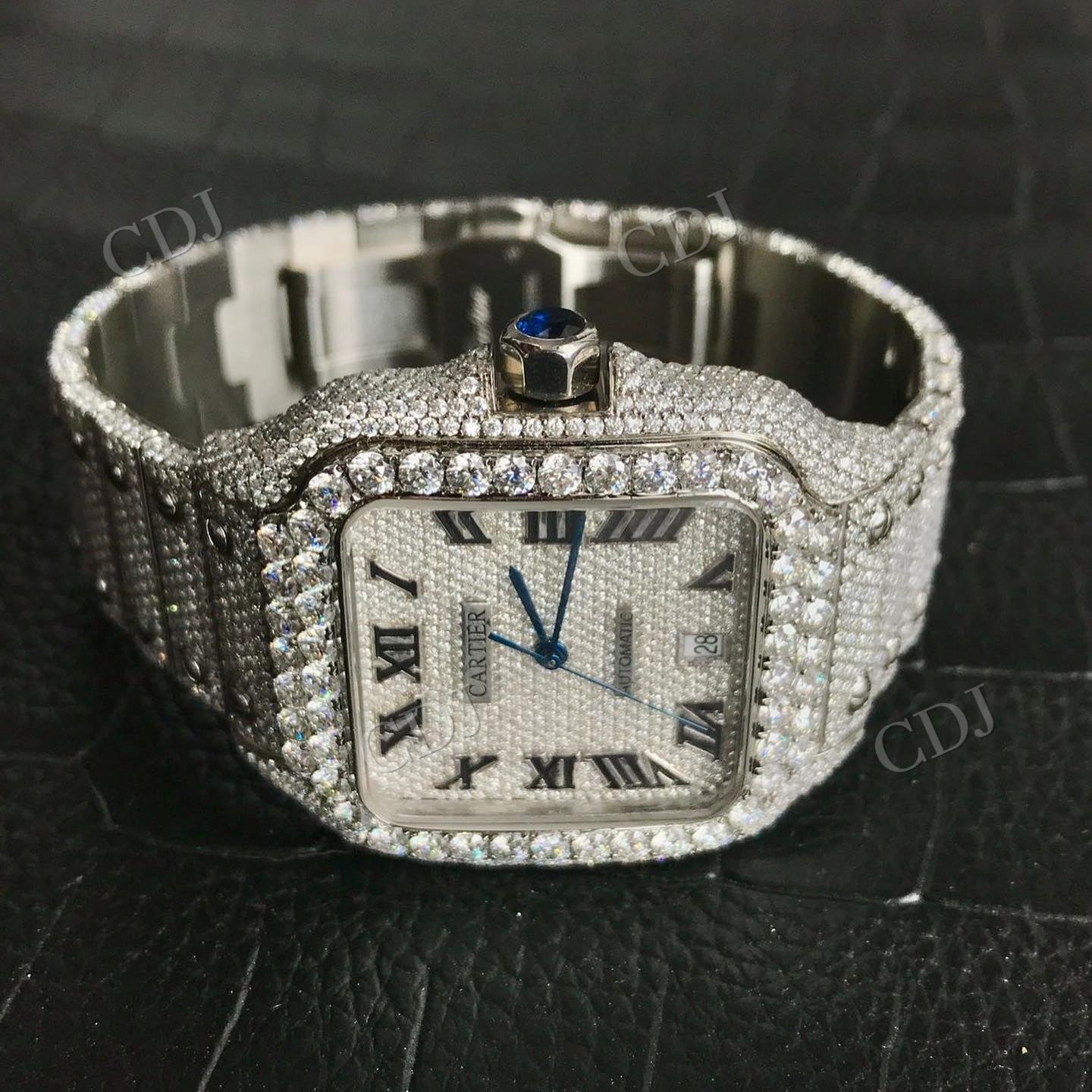 Full White Cartier Santos Moissanite Stainless Steel Iced Out Hip Hop Watch for Men hip hop jewelry customdiamjewel