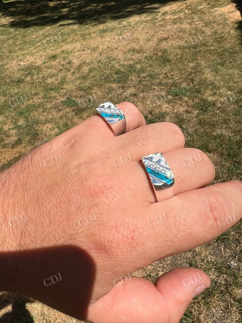 Unique Turquoise Blue Channel Set Diamond Ring  customdiamjewel   