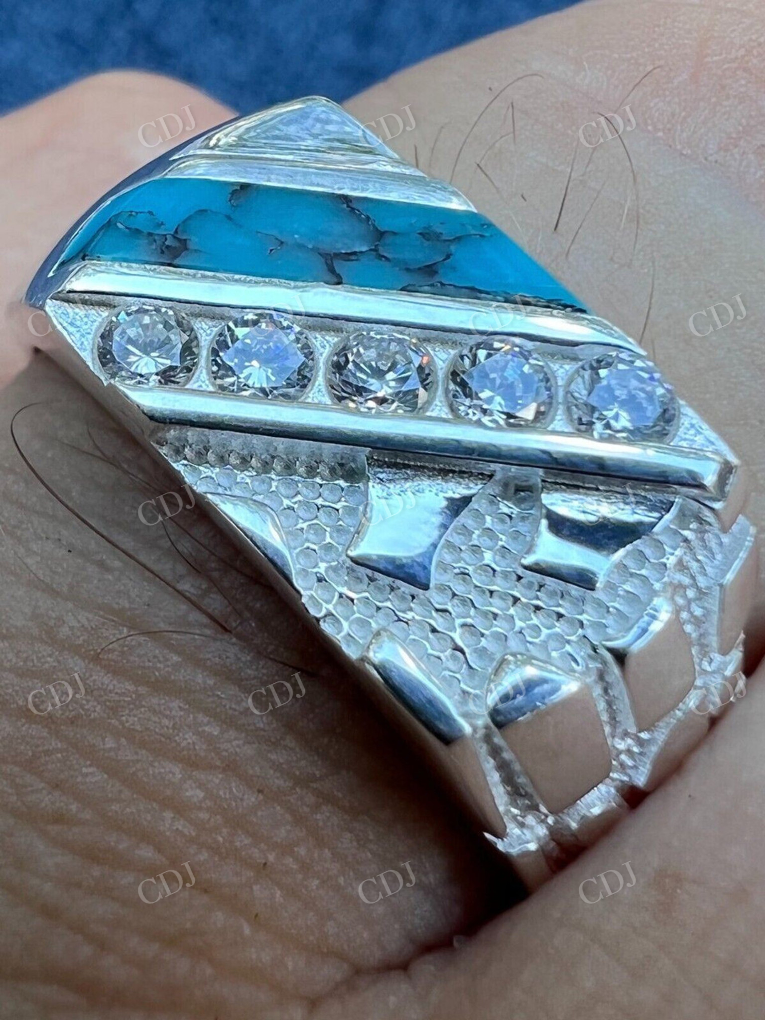 Unique Turquoise Blue Channel Set Diamond Ring  customdiamjewel   