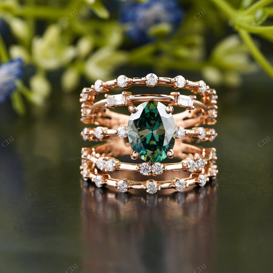 Green Oval Gemstone Multi Row Ring