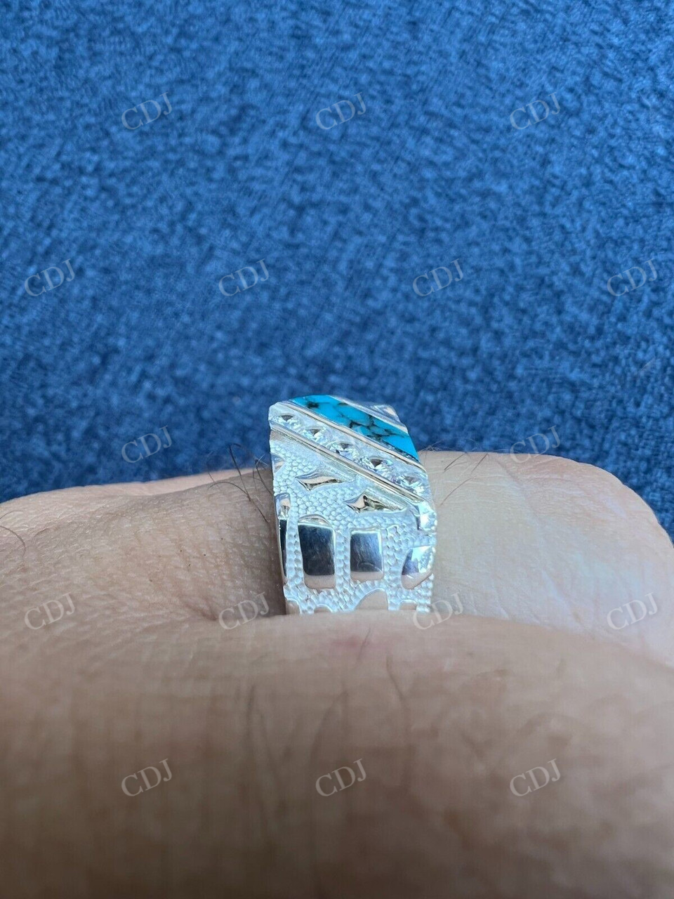 Unique Turquoise Blue Channel Set Diamond Ring  customdiamjewel   