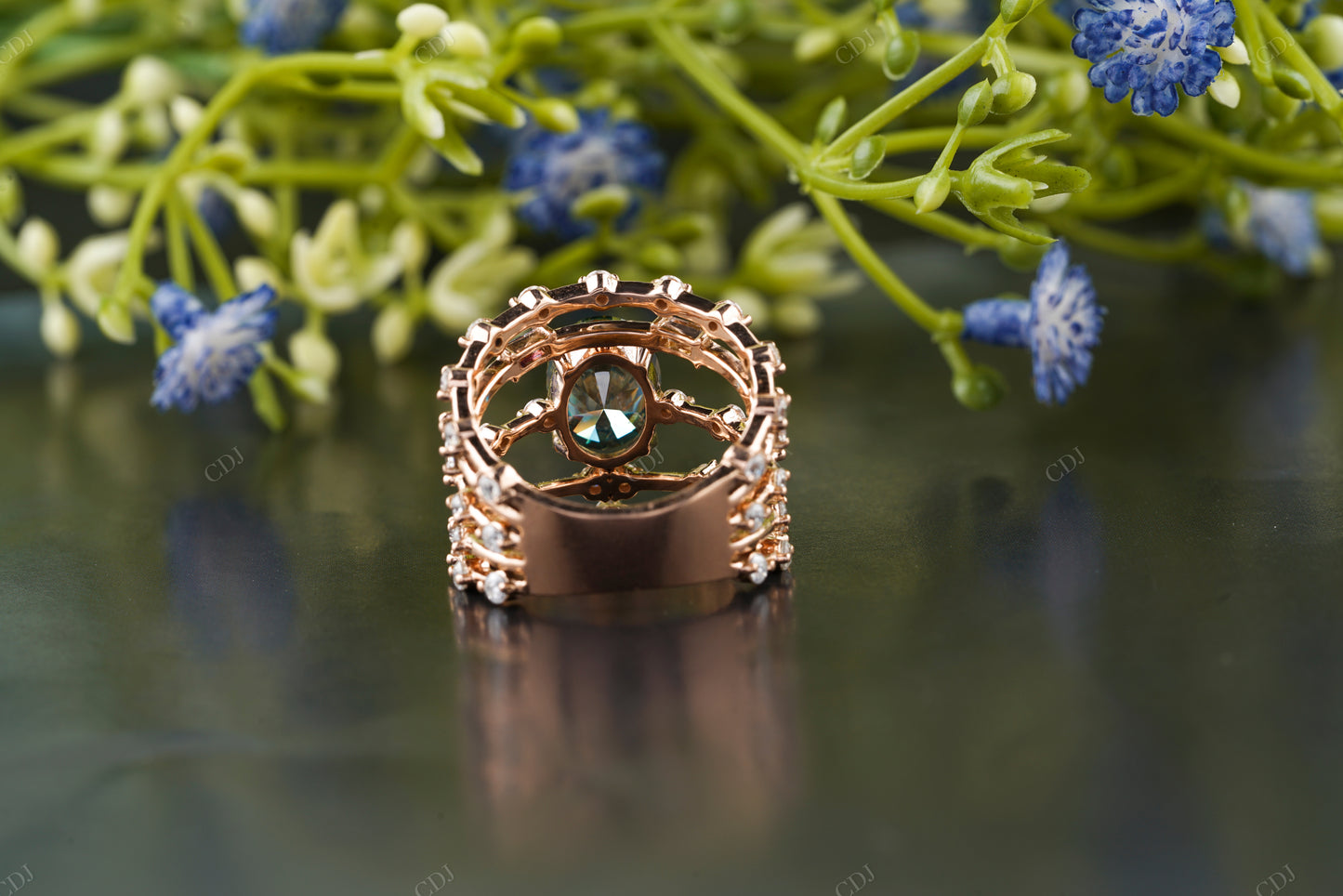 Green Oval Gemstone Multi Row Ring