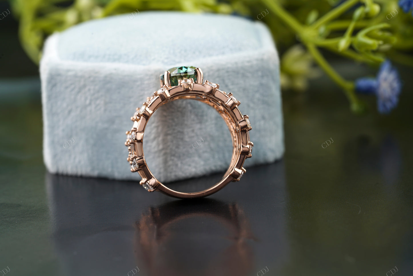 Green Oval Gemstone Multi Row Ring