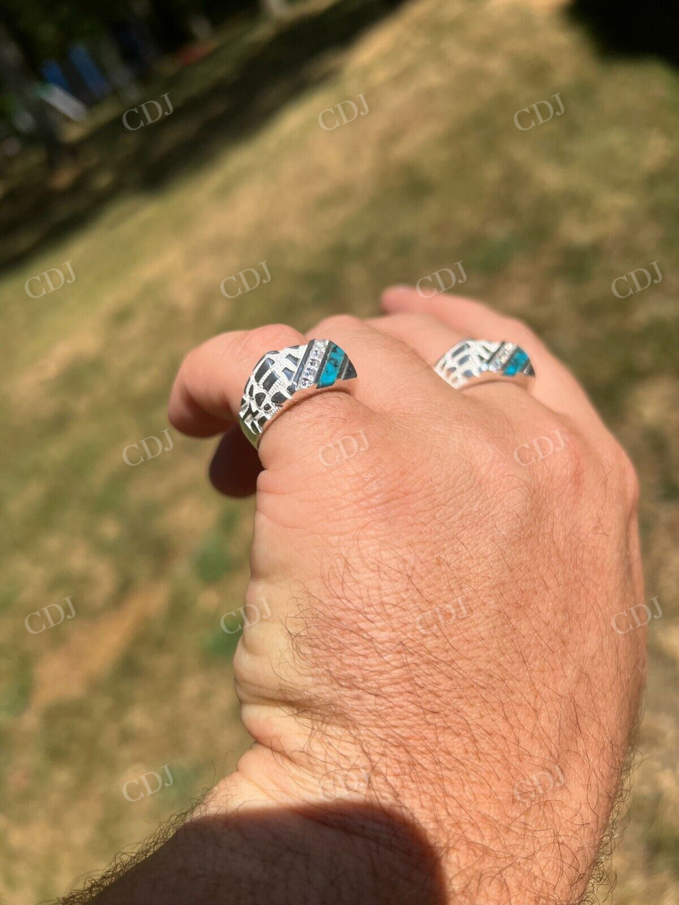 Unique Turquoise Blue Channel Set Diamond Ring  customdiamjewel   