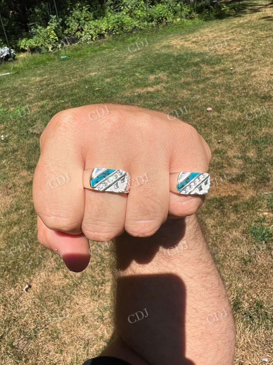 Unique Turquoise Blue Channel Set Diamond Ring  customdiamjewel   