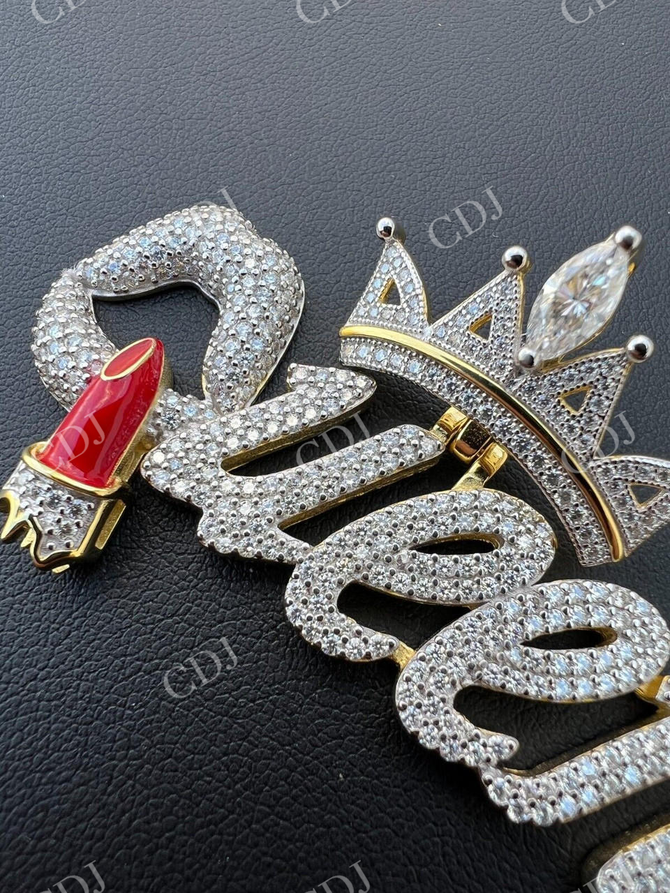 Iced Queen With Crown & Lipstick Pendant  customdiamjewel   