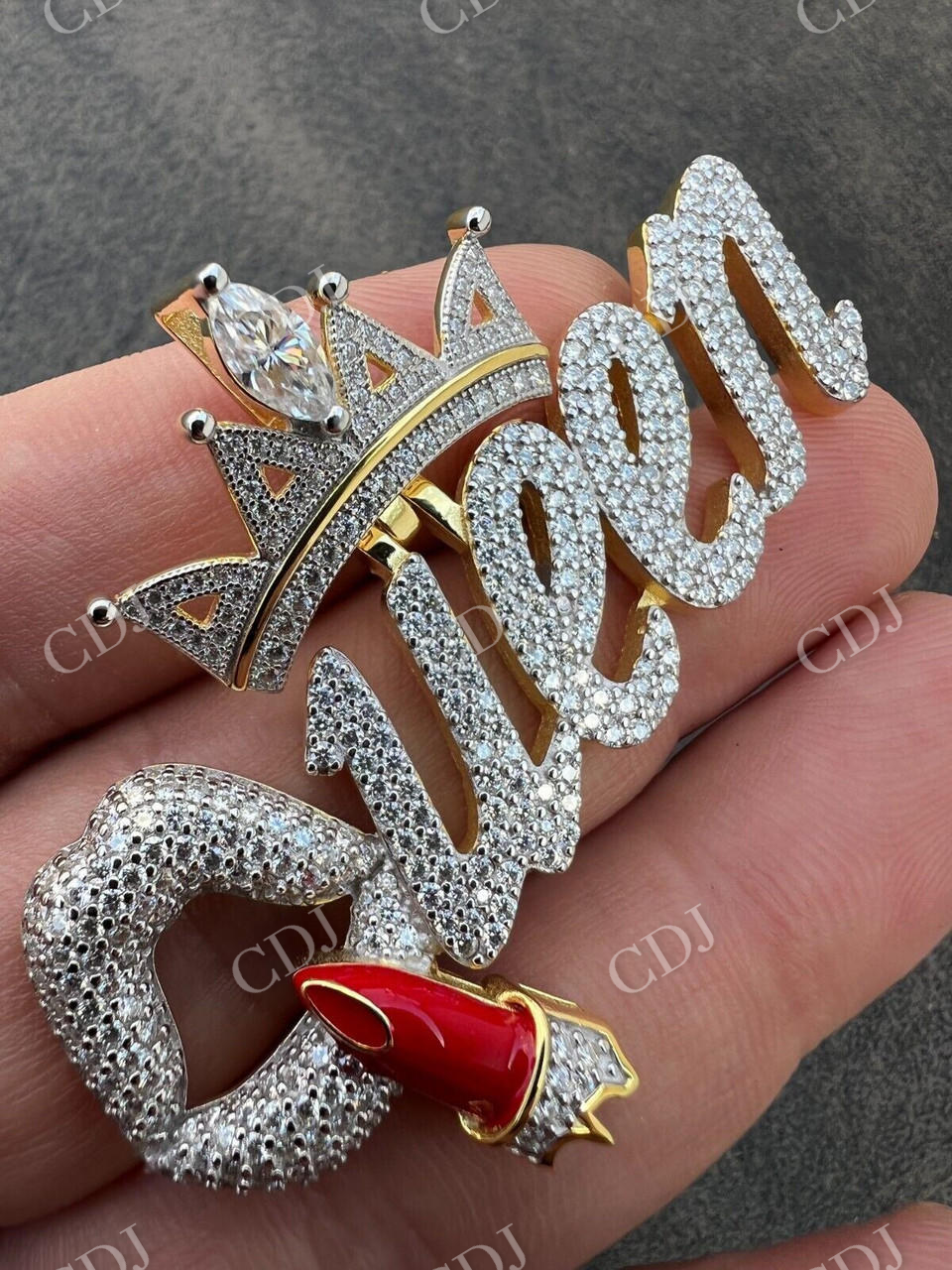 Iced Queen With Crown & Lipstick Pendant  customdiamjewel   
