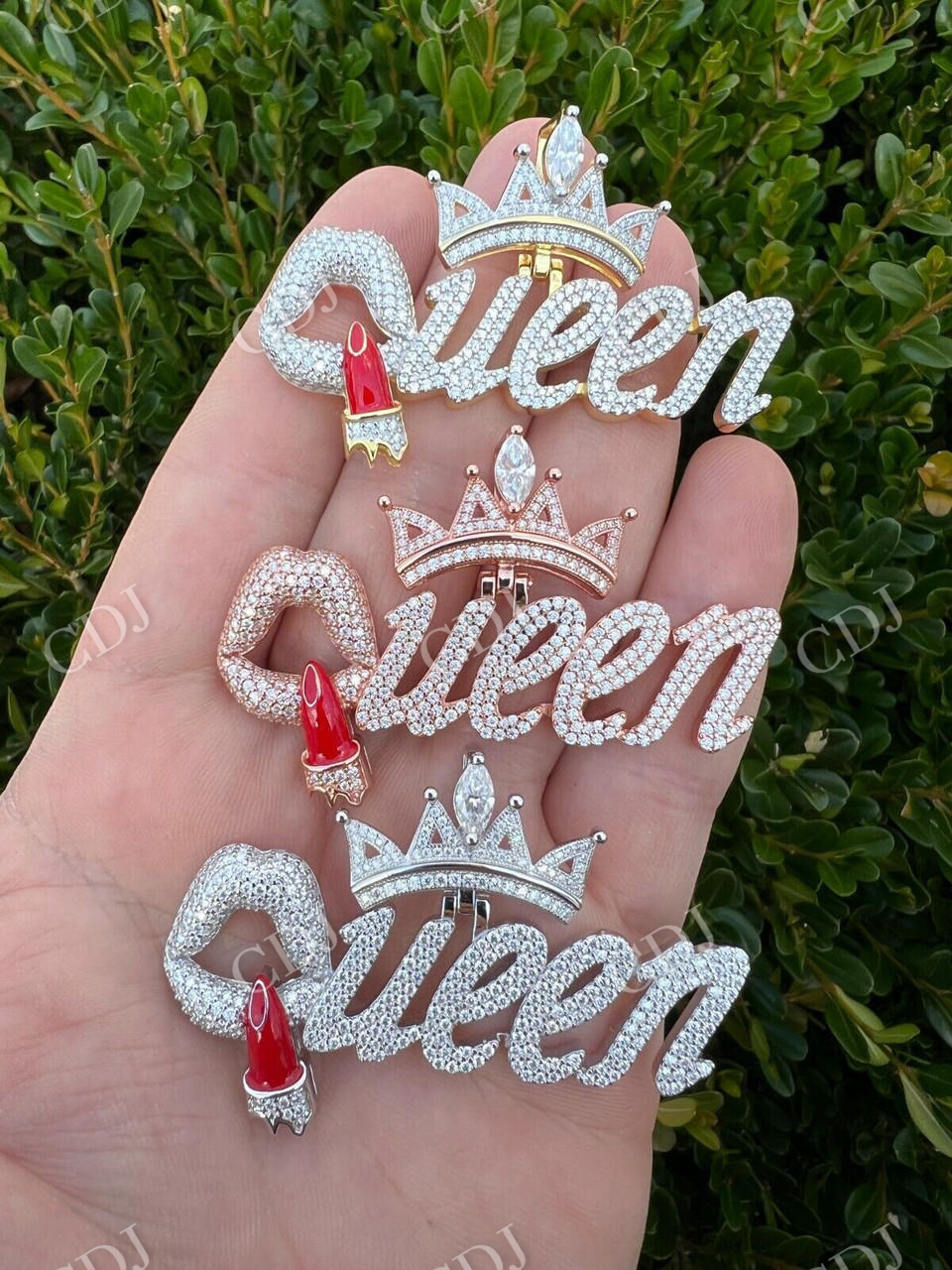 Iced Queen With Crown & Lipstick Pendant  customdiamjewel   