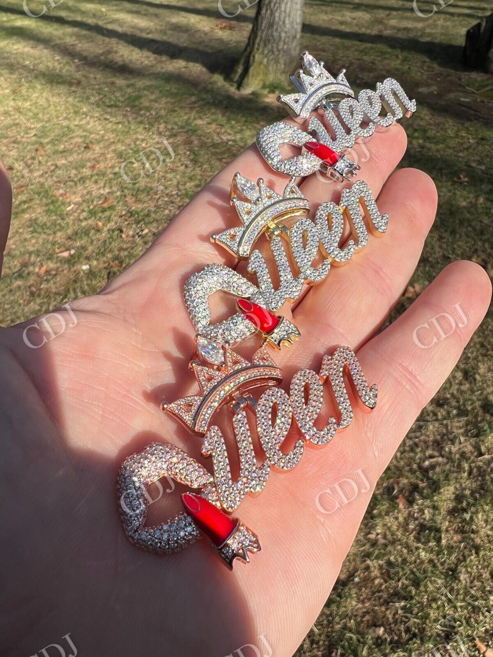 Iced Queen With Crown & Lipstick Pendant  customdiamjewel   