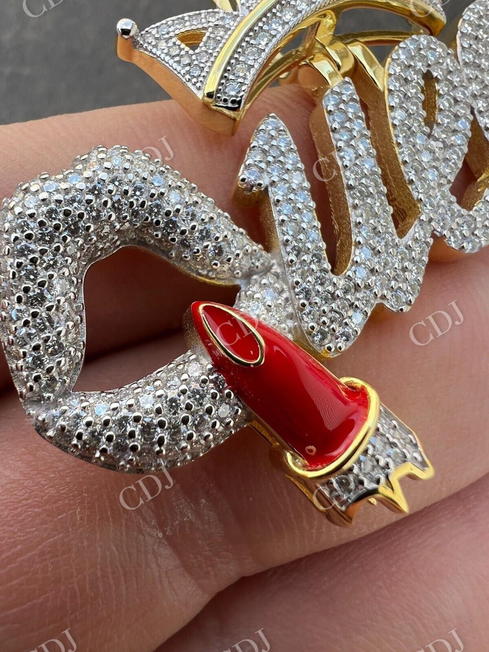 Iced Queen With Crown & Lipstick Pendant  customdiamjewel   