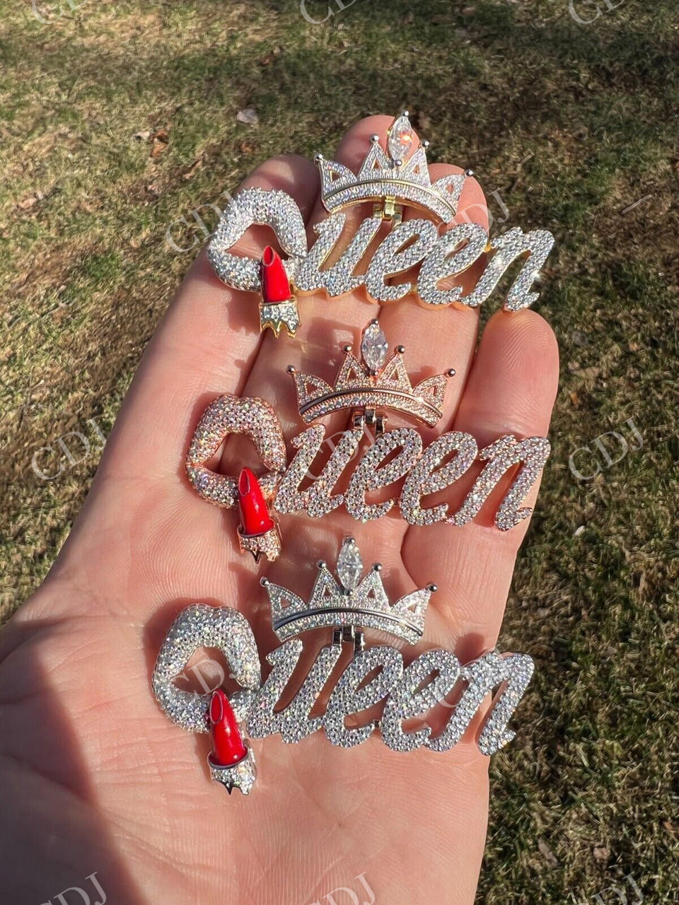 Iced Queen With Crown & Lipstick Pendant  customdiamjewel   