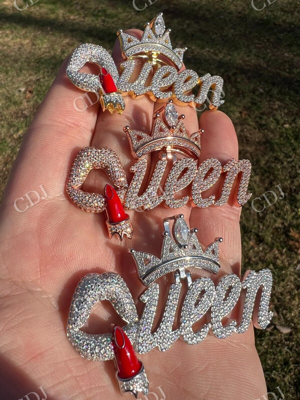 Iced Queen With Crown & Lipstick Pendant  customdiamjewel   