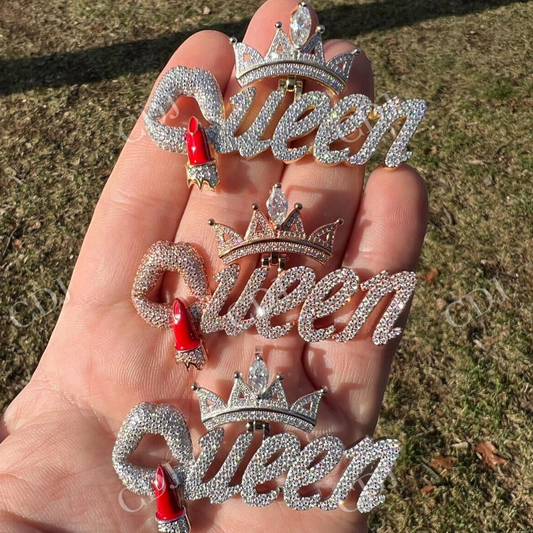 Iced Queen With Crown & Lipstick Pendant  customdiamjewel   