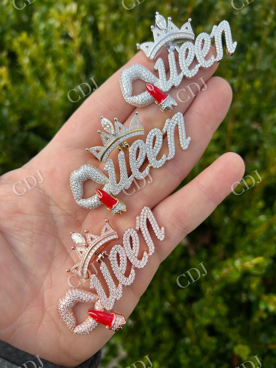 Iced Queen With Crown & Lipstick Pendant  customdiamjewel   