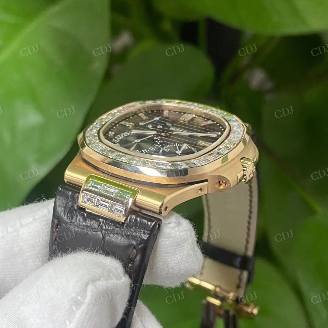 Black Dial Diamond Patek Philippe Moissanite Watch customdiamjewel