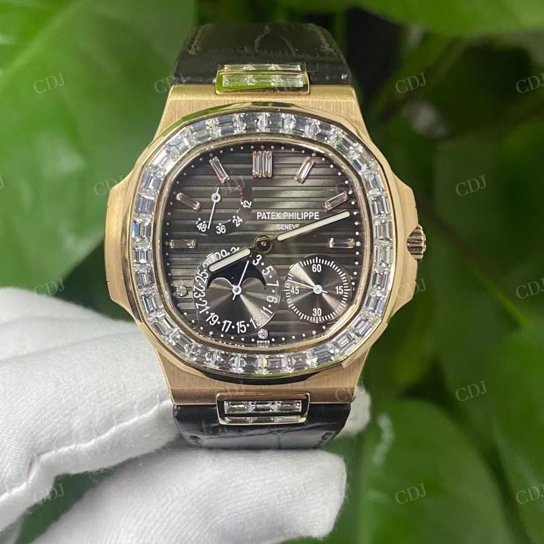 Black Dial Diamond Patek Philippe Moissanite Watch customdiamjewel