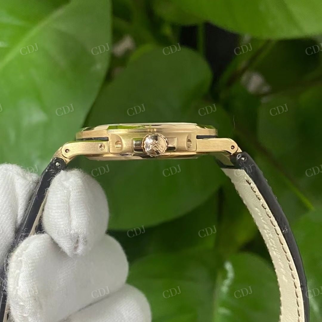 Black Dial Diamond Patek Philippe Moissanite Watch customdiamjewel