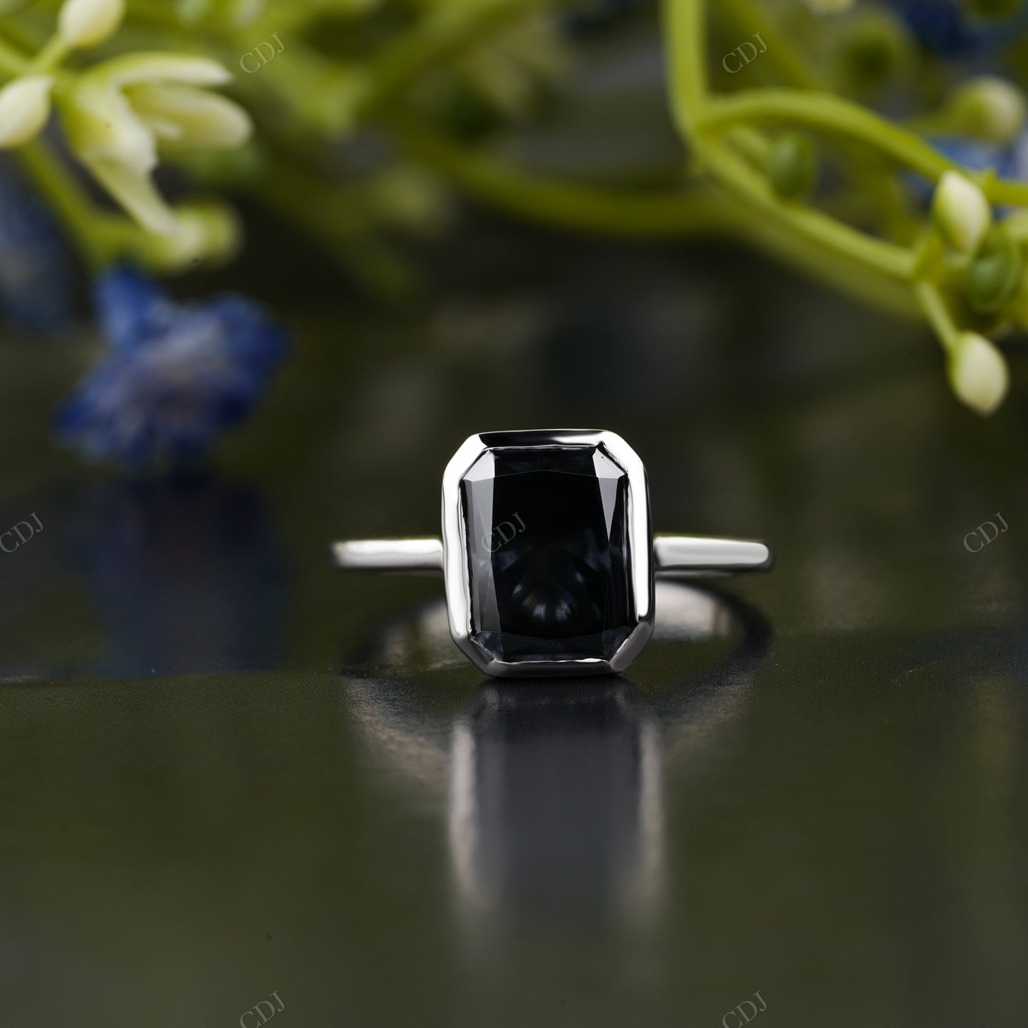 Black Emerald Moissanite Diamond Ring